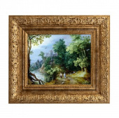 Пауль Бриль, «Пейзаж со спортсменами и собаками», картина в раме