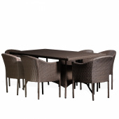 YH-C1728W YH-T4028D Комплект обеденный 1 стол, 6 креслел FAGNANO (ФАНЬЯНО) / SAINT-MARTIN (СЕН-МАРТЕН)из искусственного ротанга, табачно-коричневый