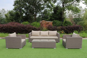 ANC-3 Комплект для отдыха с 3-х местным диваном (2 кресла, 1 диван, 1 стол) ANNECY (АНСИ) из искусственного ротанга, табачно-коричневый