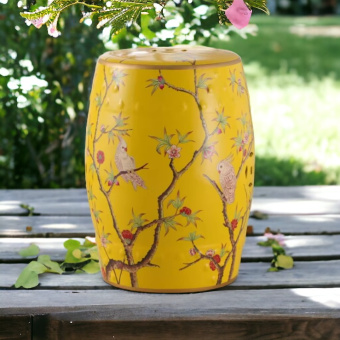 Керамический табурет желтый, Попугаи