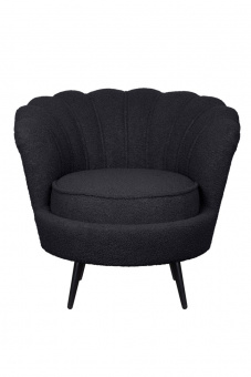 Низкое кресло ракушка Pearl Black Boucle на черных ножках