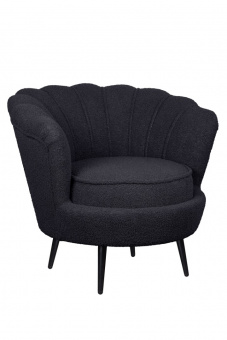 Низкое кресло ракушка Pearl Black Boucle на черных ножках