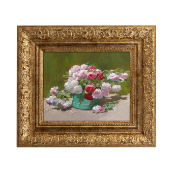 Эббот Фуллер Грейвс «Натюрморт с розами в зеленом ведерке», картина в раме