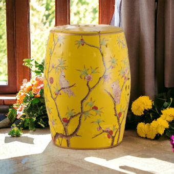 Керамический табурет желтый, Попугаи