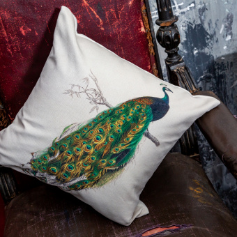 Интерьерная подушка «Величественно окрашенный портрет павлина» (версия 3)