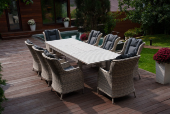 Набор: ГАРДА раскладной обед. стол + 8 кресел БЕРГАМО (цвет серый)