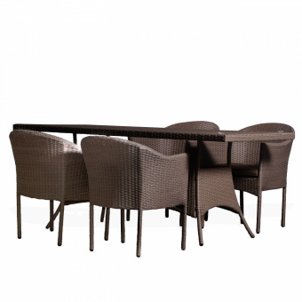 YH-C1728W YH-T4028D Комплект обеденный 1 стол, 4 кресла FAGNANO (ФАНЬЯНО) / SAINT-MARTIN (СЕН-МАРТЕН)из искусственного ротанга, табачно-коричневый