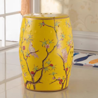 Керамический табурет желтый, Попугаи
